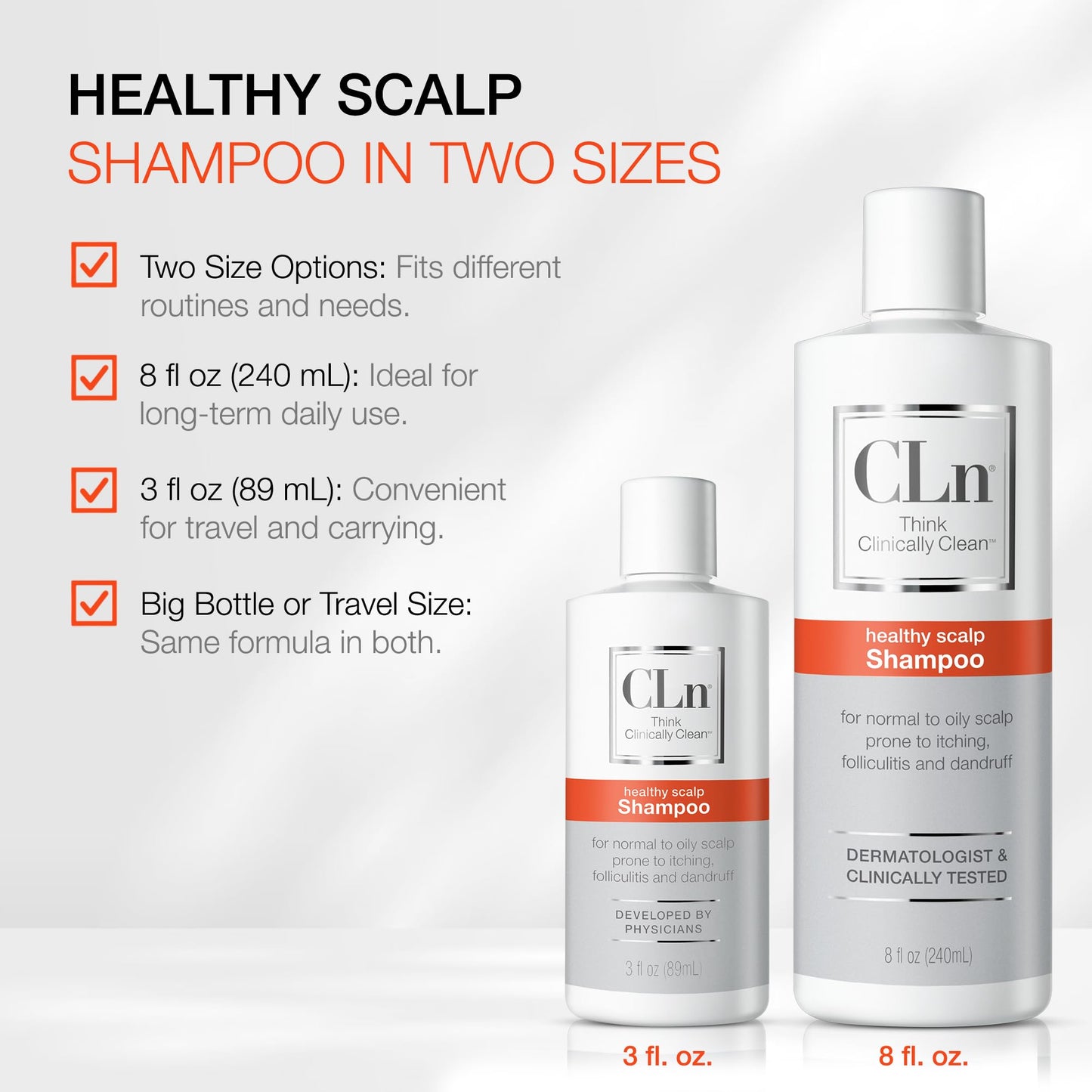 CLn® Shampoo - Clarifying Formula with Salicylic Acid, For Normal to Oily Scalp Prone to Folliculitis, Dandruff, Itchy & Flaky Scalp, Fragrance-Free & Paraben-Free, 8 fl. oz.