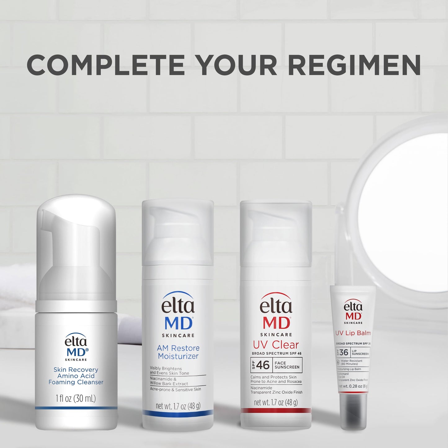 EltaMD AM Restore Face Moisturizer and Skin Recovery Amino Acid Foaming Facial Cleanser Set, For Acne-Prone and Sensitive Skin, 1.7 Fl Oz Moisturizer and 1 Fl Oz Face Cleanser