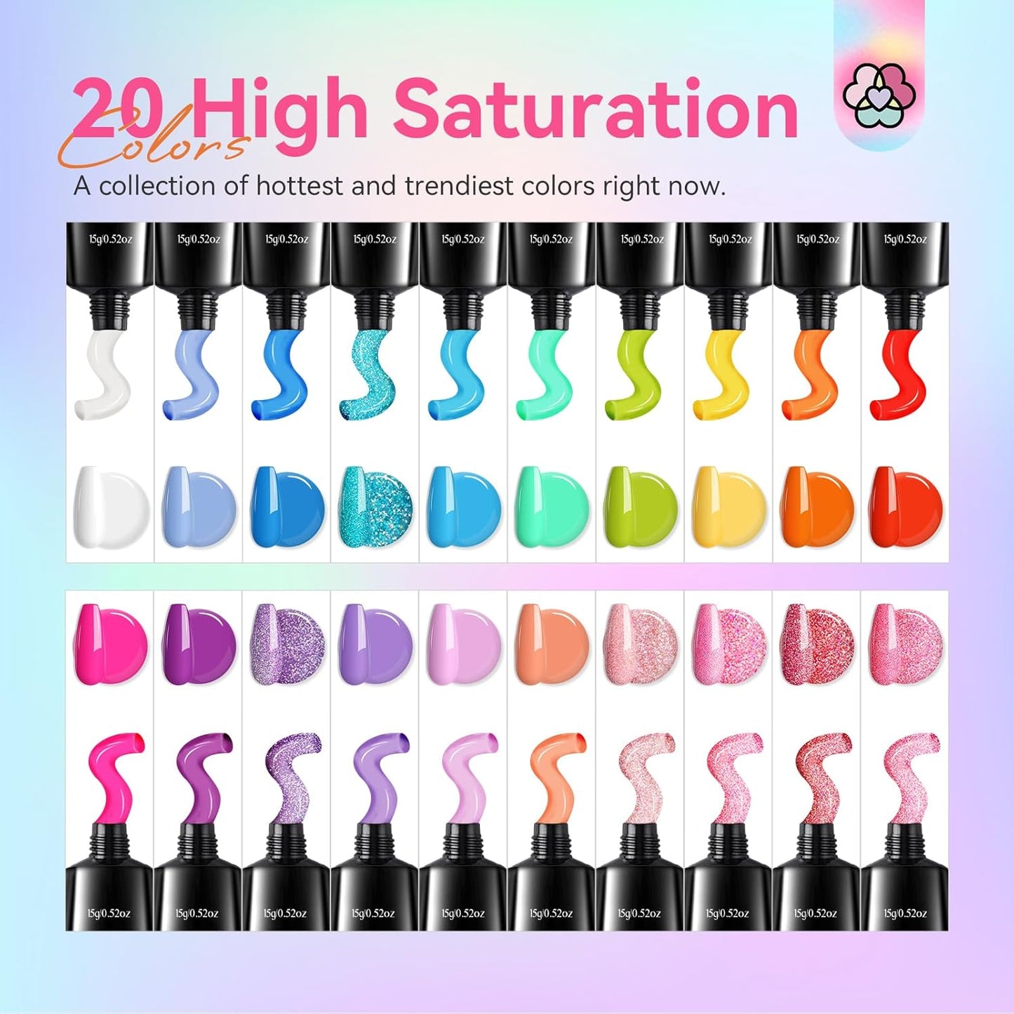 20-Color Saviland Poly Gel Nail Extension Kit - Bright Rainbow Nail Art Set with Magnetic Holder