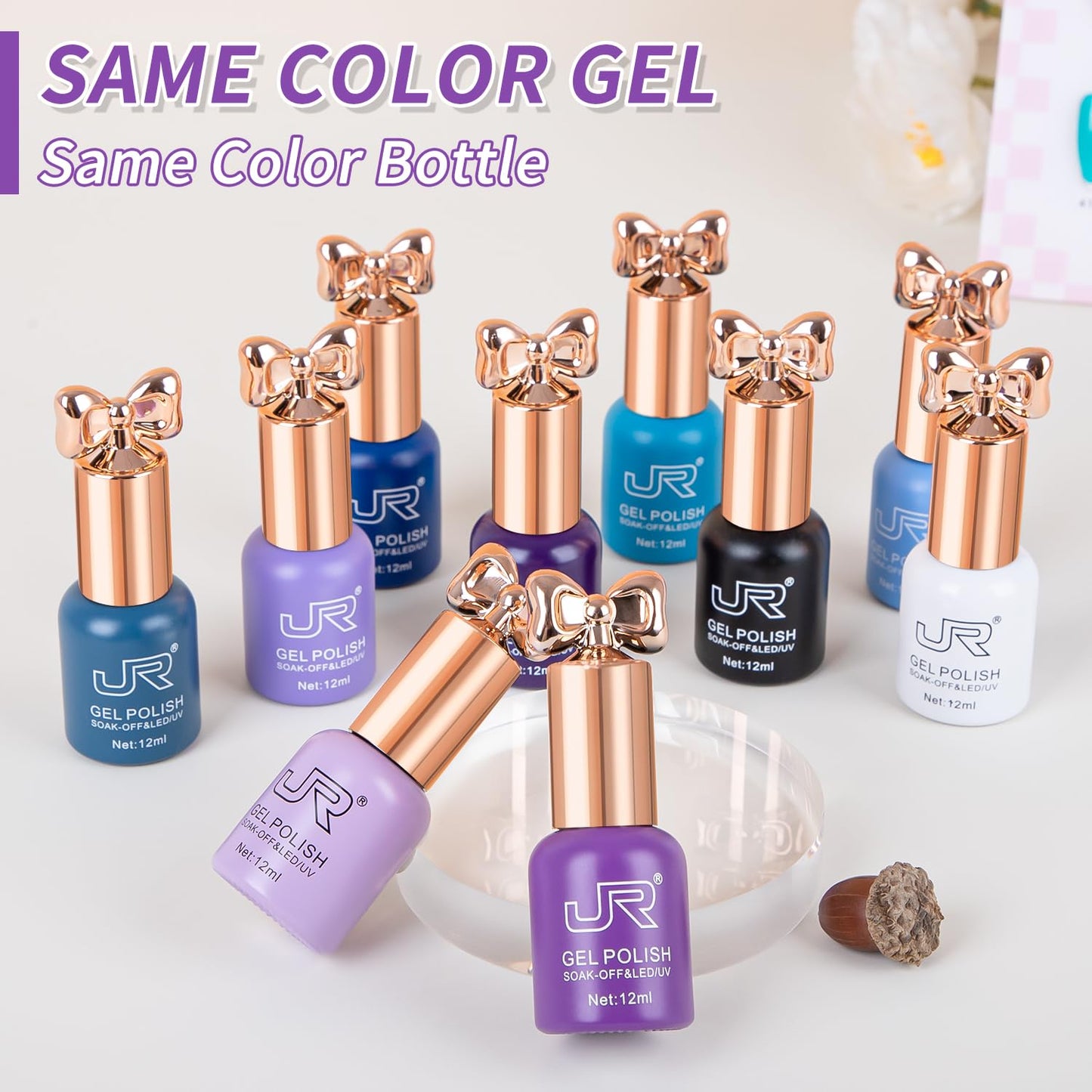 JR 10pcs 12ml Gel Nail Polish Set Blue Purple Gel Polish Set Semi Cured Long Lasting Vegan Chip-Resistant Soak off Nail Polish Gel Purple Gel Polish Gifts for Women F