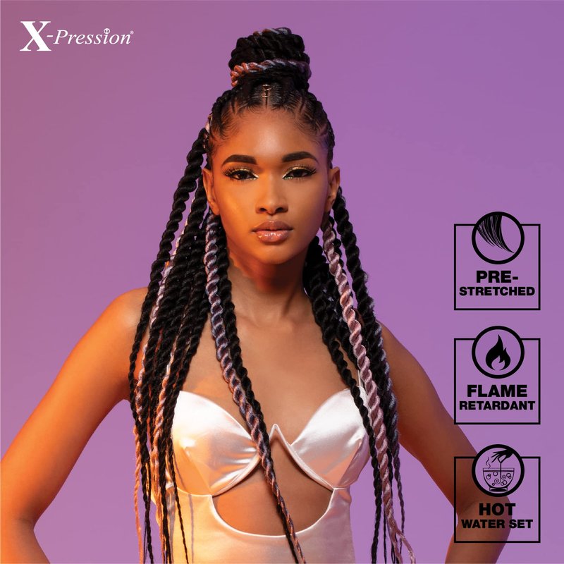Sensationnel X-pression prestretched braiding hair - 2x braid 48 inch all kanekalon flame retardant synthetic braid for box braids and twists (4 pack, 1B OFFBLACK)