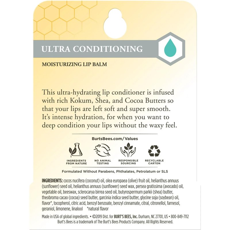 Burt's Bees Lip Balm, Ultra Conditioning with Kokum Butter, 0.15 oz (Pack of 5)