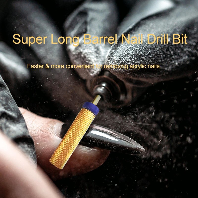Nail Drill Bit, CORFULRA Super Long Barrel Nail Bit Carbide Tungsten Drill Bit for Nails, Upgrade Professional Advanced bit for Removing Acrylic Nails. Nail Tech Mush Haves (Gold, F)