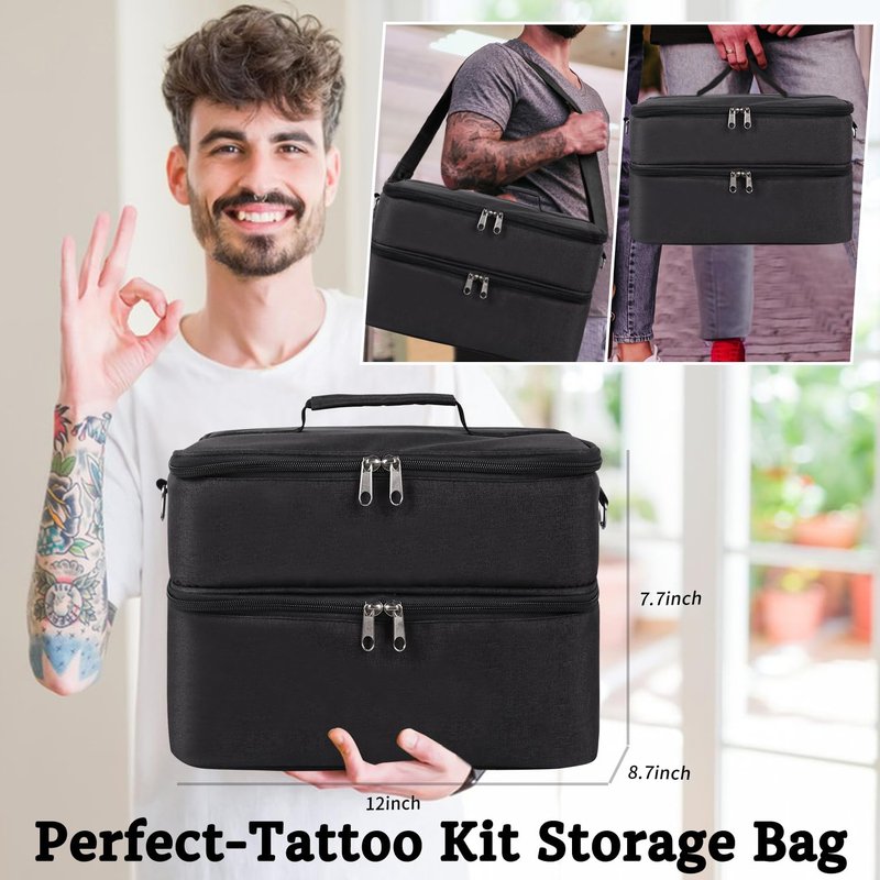 Tattoo Carrying Case Tattoo Supplies Organizer Tattoo Kit Case for Tattoo Equipment Portable Tattoo Supplies Travel Storage Bag for Tattoo Stencil Printer, Tattoo Ink, Tattoo Equipment, Bag Only