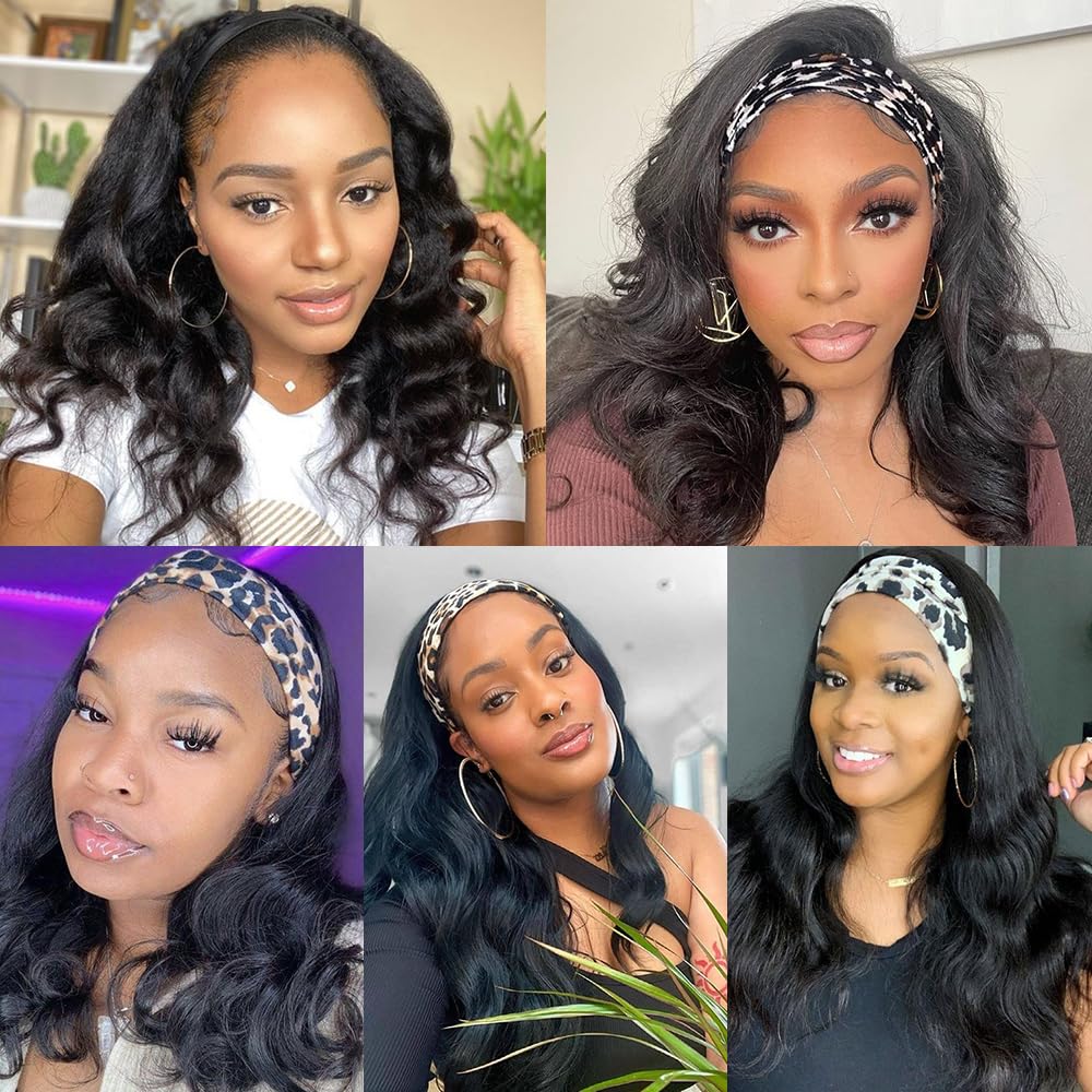 Hailriss Headband Wig Human Hair Body Wave Headband Wigs for Black Women Human Hair Wear and Go Glueless Wigs Brazilian Body Wave Short Bob Wig 16 inch