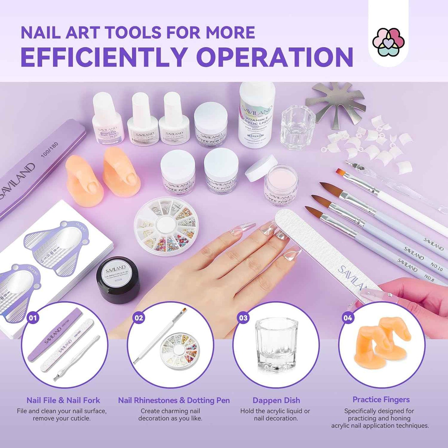 French Acrylic Nail Kit - SAVILAND Half Cover Nail Tips (10 Sizes) with Glue