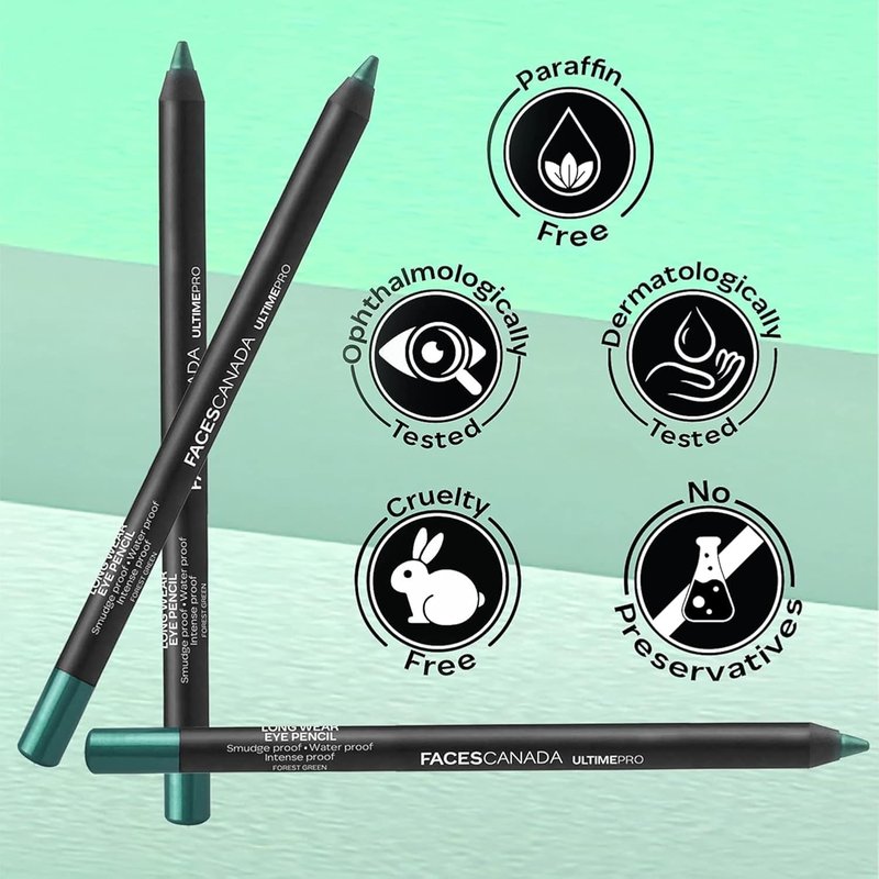 Longwear Eye Pencil - Waterproof & Smudge Proof | 5 Bright Shades Including Forest Green, 0.04 Oz