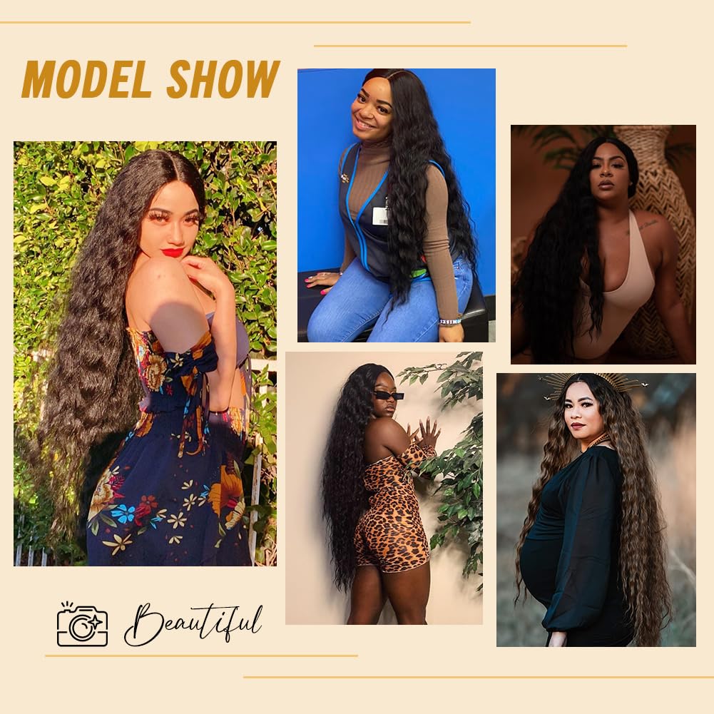 Joedir Hair Super Long Wigs for Women 36 inch Lace Front Wig 5 Inch Middle Parting Synthetic Hair Bohemian Waves (RC613)