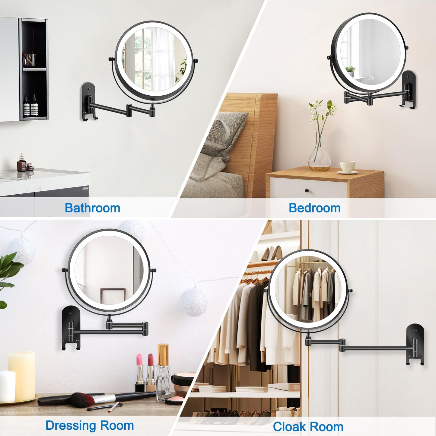 DECLUTTR 20X/1X Wall Mounted Makeup Mirror, 9 Inch Large Size Magnifying Mirror, 360° Swivel Extendable Mirror for Bathroom, Black
