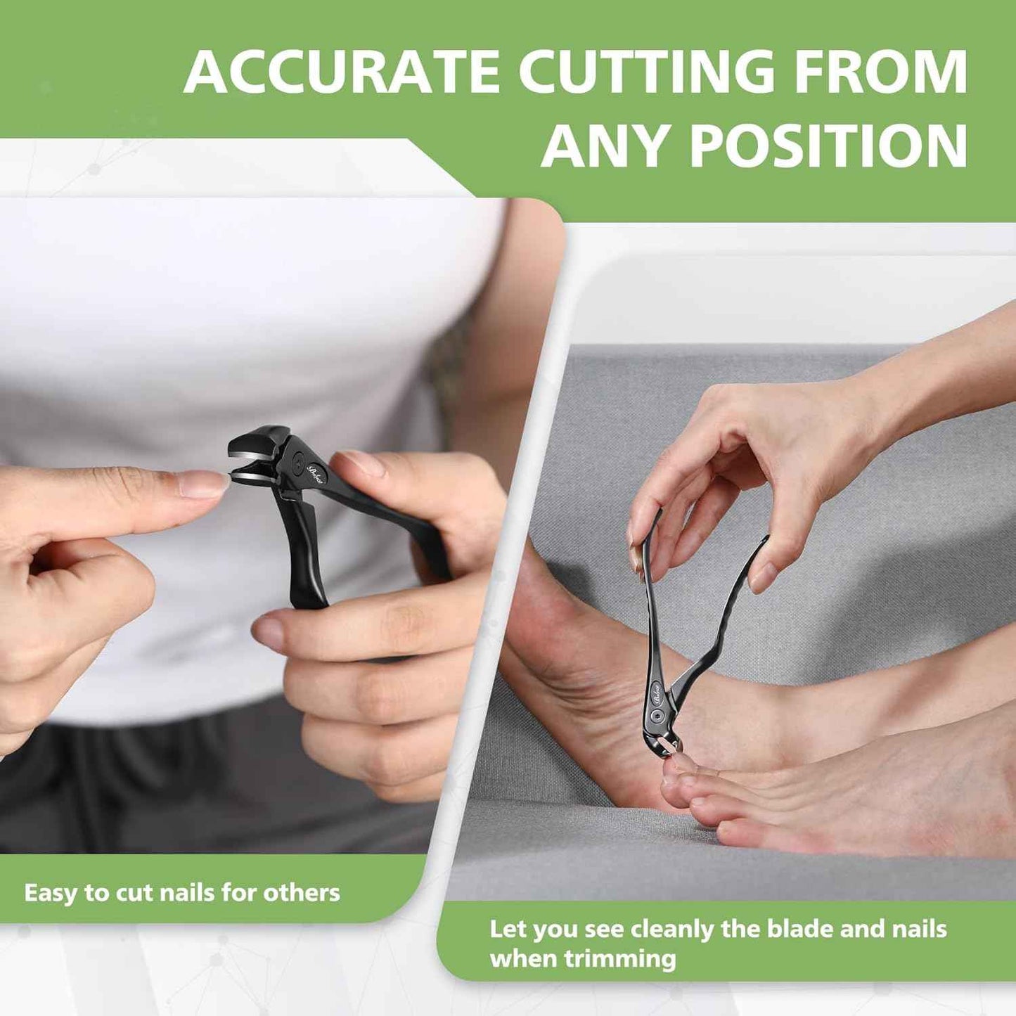 Ergonomic Nail Clipper for Seniors - Long Handle Toenail & Fingernail Trimmer with Catcher - Precision Black Clipper for Thick Nails