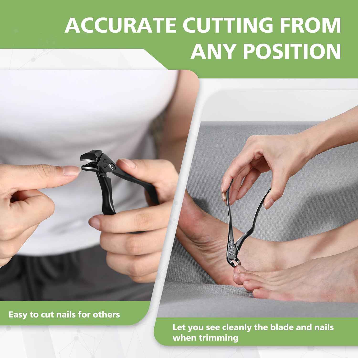 Ergonomic Nail Clipper for Seniors - Long Handle Toenail & Fingernail Trimmer with Catcher - Precision Black Clipper for Thick Nails