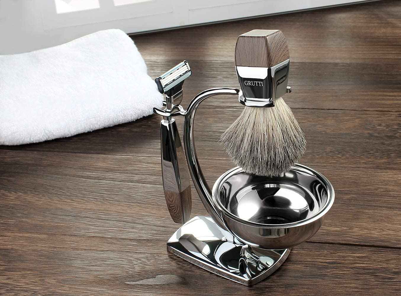 GRUTTI Shaving Kit for Gillette Fusion 5 - Magnetic Bowl, Stand & Synthetic Brush, Fits Fusion5 Refill Blades with Space-Saving Organizer - Gift for Dad