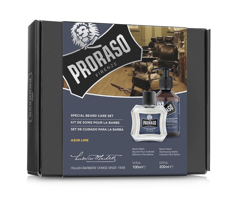 Proraso Azur Lime Beard Care Duo Kit - Beard Wash and Balm with Fresh, Citrus Scent for New or Short Beards - Premium Italian Gift Set for Men