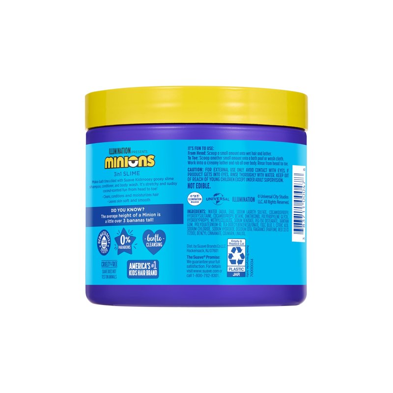 Suave Kids Minions Coco-Craze Slime 3-In-1 Shampoo, Conditioner, and Body Wash, For Tear-Free and Gentle Cleansing, 13.5 oz, 4 Pack