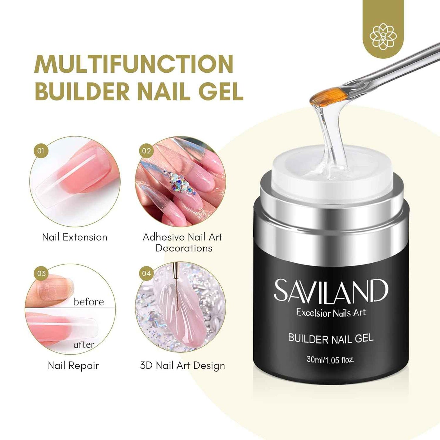 Builder Nail Gel with Air Cushion Design - 15ml Vitamin E Base & Top Gel Set (3 Pcs)