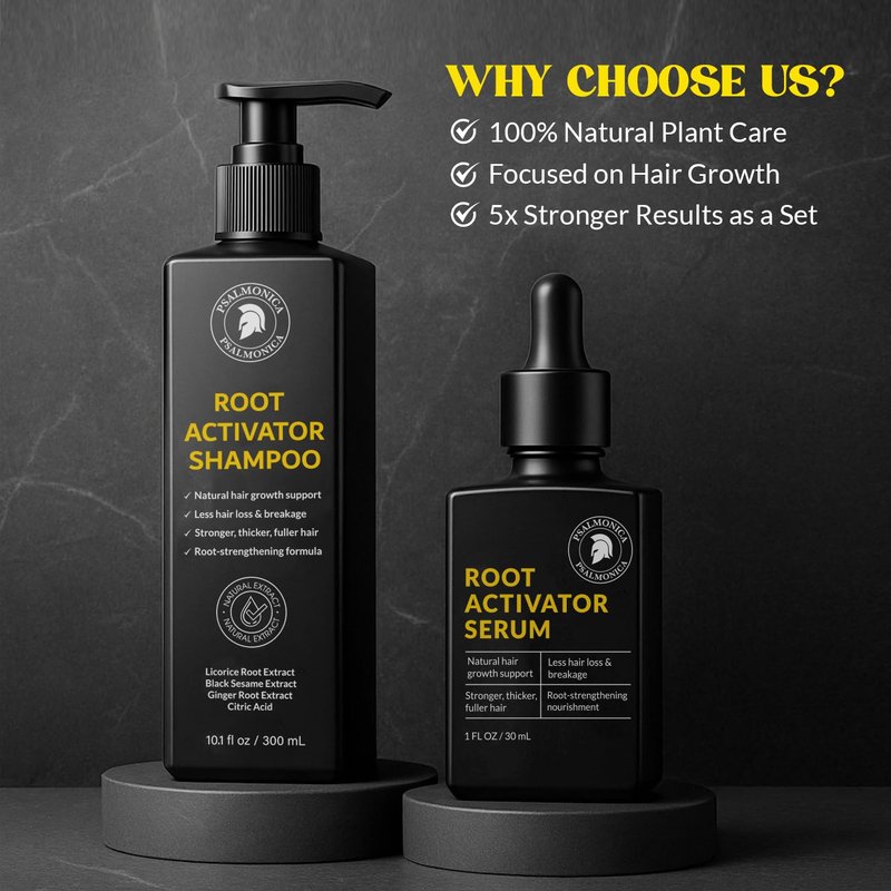 Root Activator Shampoo & Hair Growth Serum Kit | Natural Scalp Care for Thinning Hair (11.1 Fl Oz)