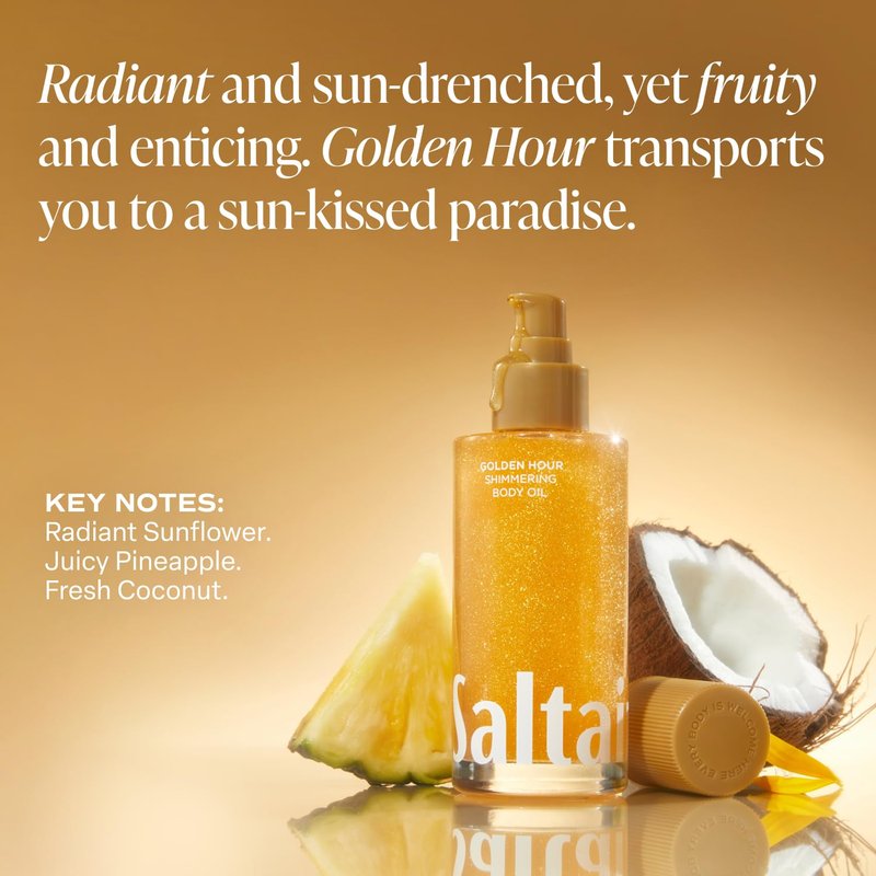 Shimmering Body Oil - Golden Hour Scented Moisturizer with Light-Reflecting Pearls | 4 Fl Oz for All Skin Types