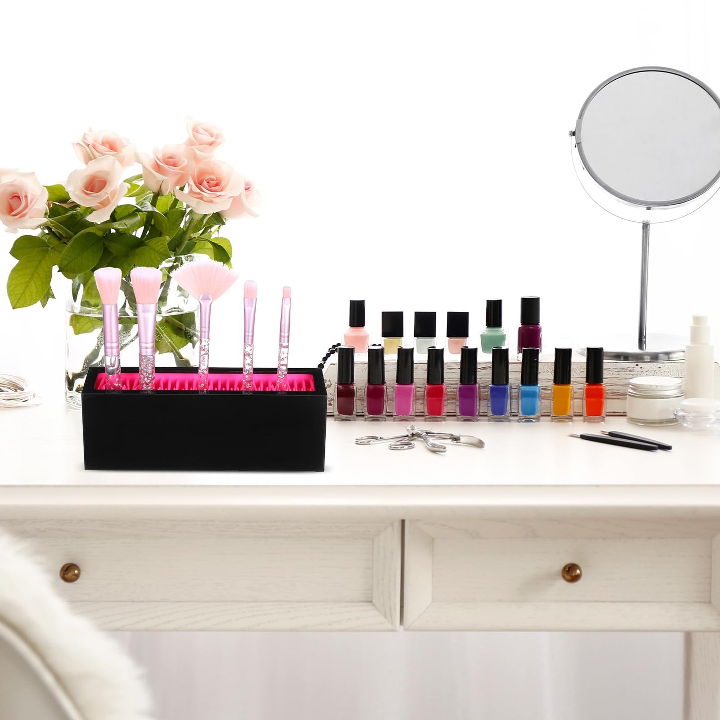 mekueeex 4 Pcs Makeup Brushes Holder Organizer, Silicone Vanity Air Drying Rack Display Storage for Brush, Eyeliners and More, Practical Cosmetic Tools Container
