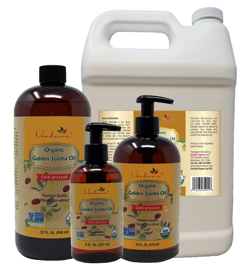 Verdana Organic USDA Certified Organic Golden Jojoba Oil, Cold Pressed, Unrefined, 32 Fl Oz Bulk size - Deepthi Organics