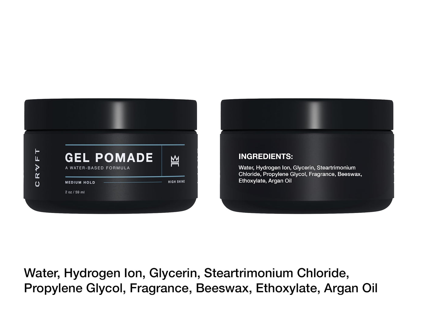 CRVFT Pomade 2oz - Semi-Matte Finish Shine - Original Hold Medium Strength (Gel) – Men’s Styling Product, Barber Approved - Water Based/Soluble - Boss Scented - Straight/Thick/Wavy Hair