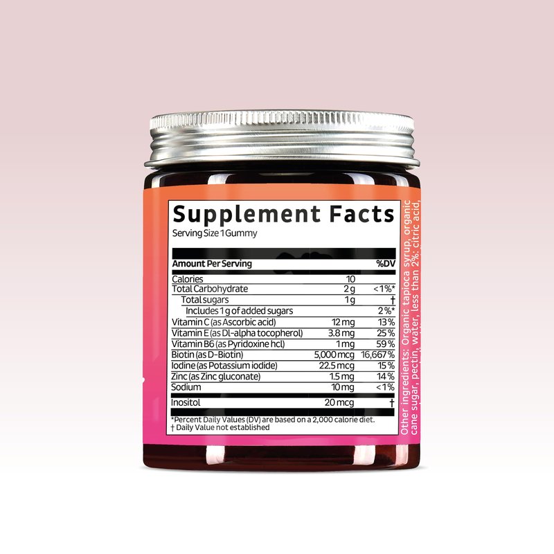 Biotin Gummies for Hair, Skin & Nails. 5,000 mcg High Potency Vegan Vitamins for Faster Hair Growth, Stronger Nails & Healthy Skin. with Vitamins C & E, 30 Gummies