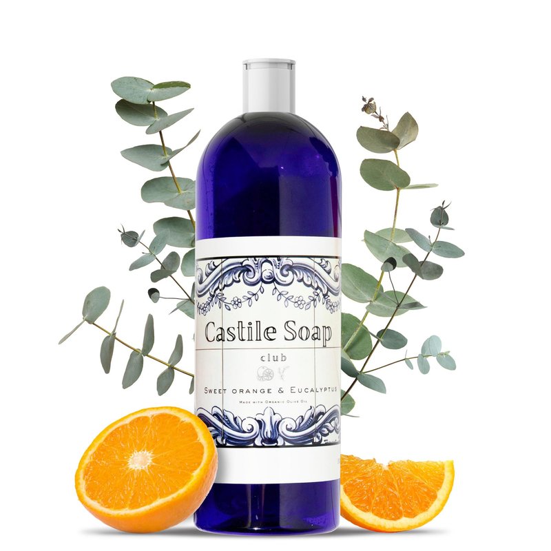 Castile Soap Club Natural Castile Soap | Organic Concentrated Liquid Soap | Hair, Body, Hands & Home | Palm-Oil Free, No Synthetics, Vegan | Sensitive Skin & Baby Safe | Sweet Orange&Eucalyptus| 32oz