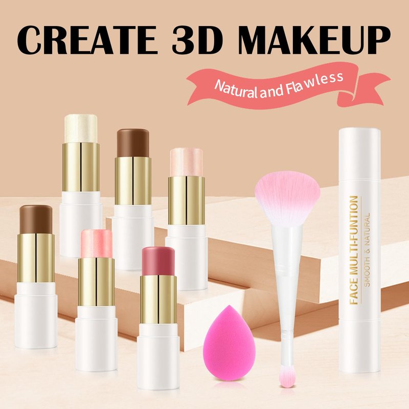 QIUFSSE 8 PCS Contour Stick Makeup Contour Kit,Double-ended Design with Highlighter,Blush and Bronzer Stick,Lightweight,Easy to Sculpt,Create a Matte and Dewy Finishing Makeup(Set B)