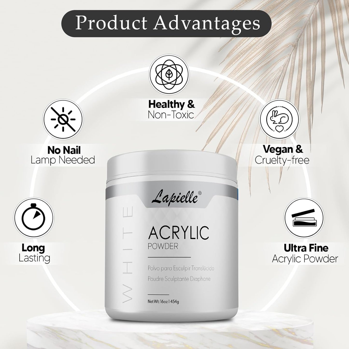 Professional Acrylic Powder for Nail Art - Quick Dry, Long-Lasting, 16oz Clear, Pink & White