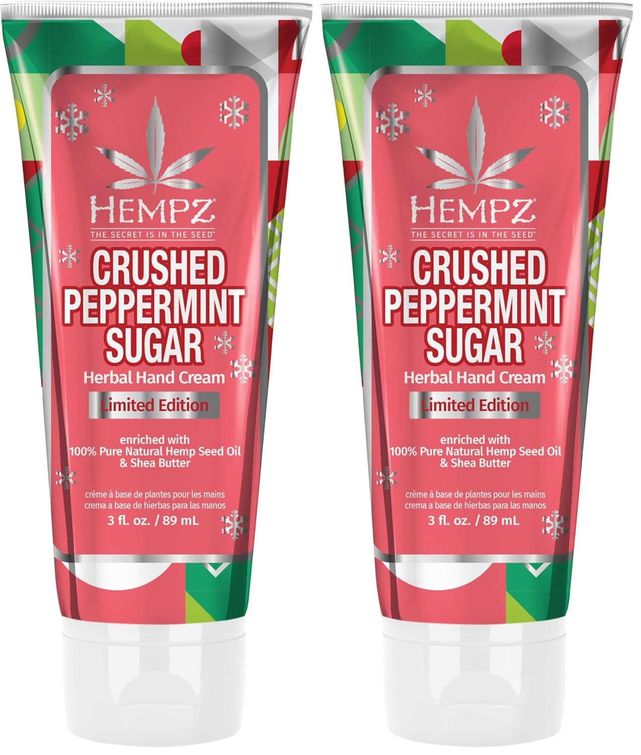 Crushed Peppermint Hand Cream - Hydrating Travel Size, 3 oz (Pack of 2) - Perfect Holiday Gift for Men & Women