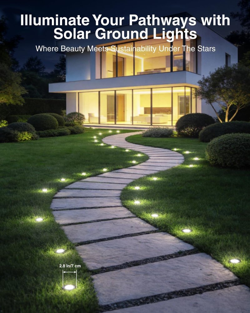 Mini Solar Ground Lights - 12 Pack Waterproof Outdoor Garden Lighting | 2.8 Inch Cold White for Pathway & Patio