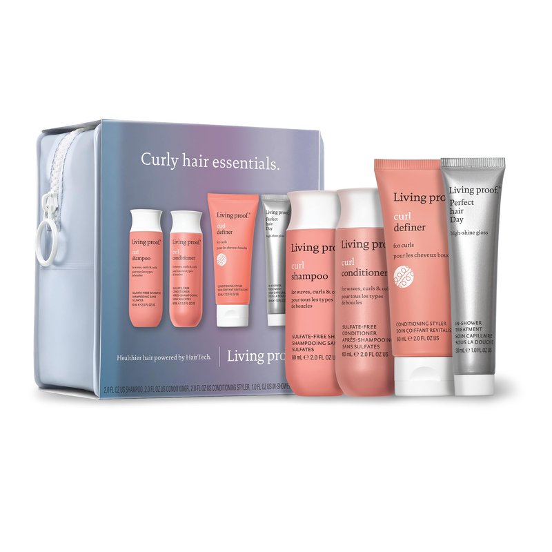 Living Proof Curly Hair Starter Kit - Travel Size Curl Shampoo, Conditioner, Definer and Pefect hair Day Gloss Treatment ($66 value)