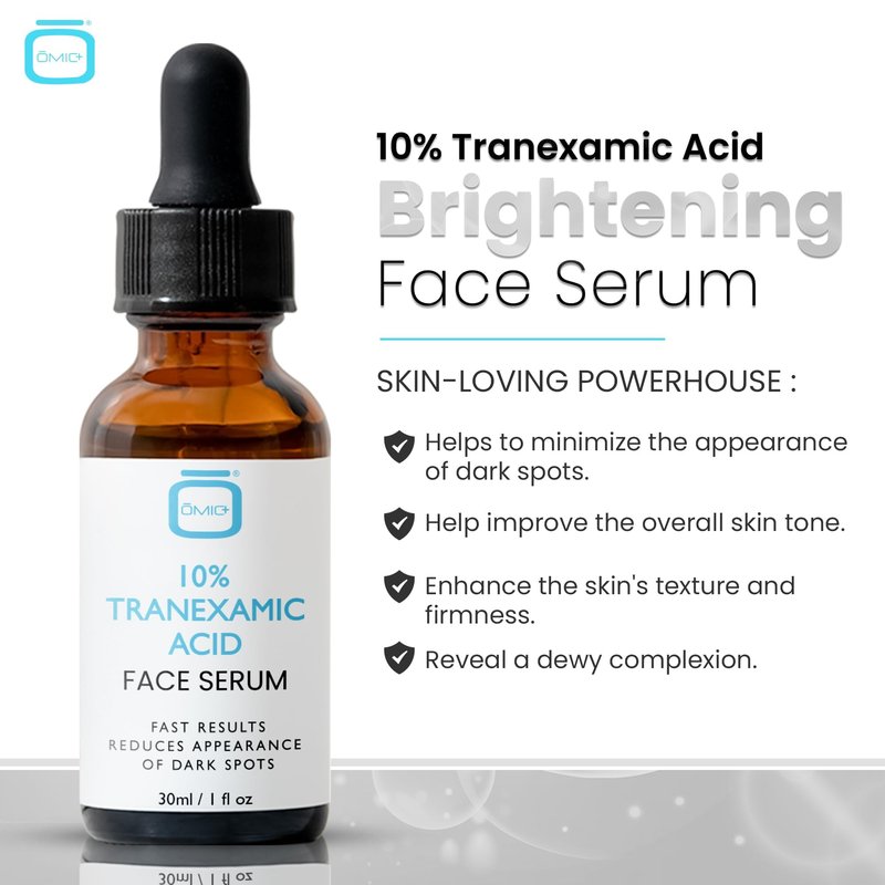OMIC 10% Tranexamic Acid Serum for Face - 1 fl oz / 30ml - Skin Brightening Serum, For Brown Spots, Even Out Skin Tone - with Hyaluronic Acid, Glycerin, Natural formula