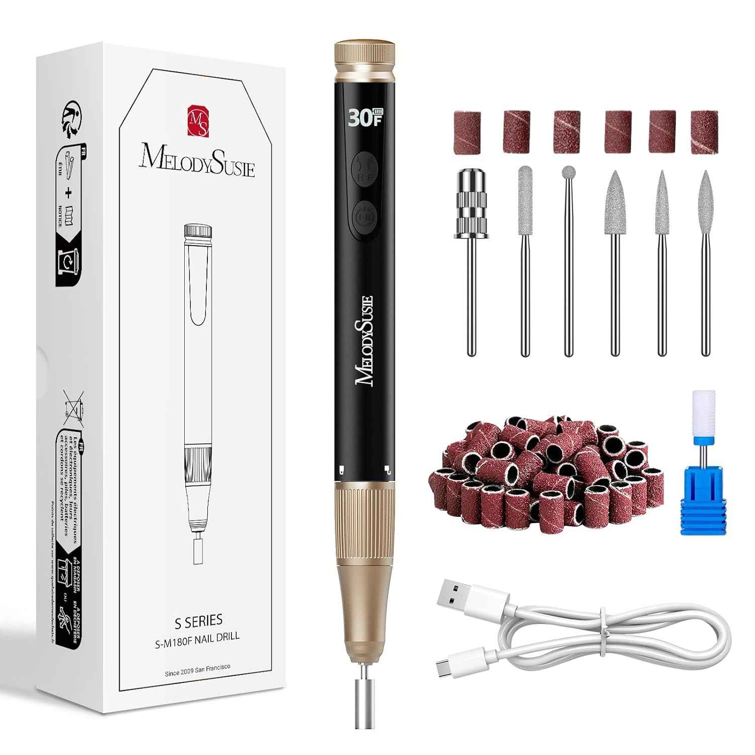 Portable Electric Nail Drill 30000RPM with Nail Art Brushes Set - MelodySusie