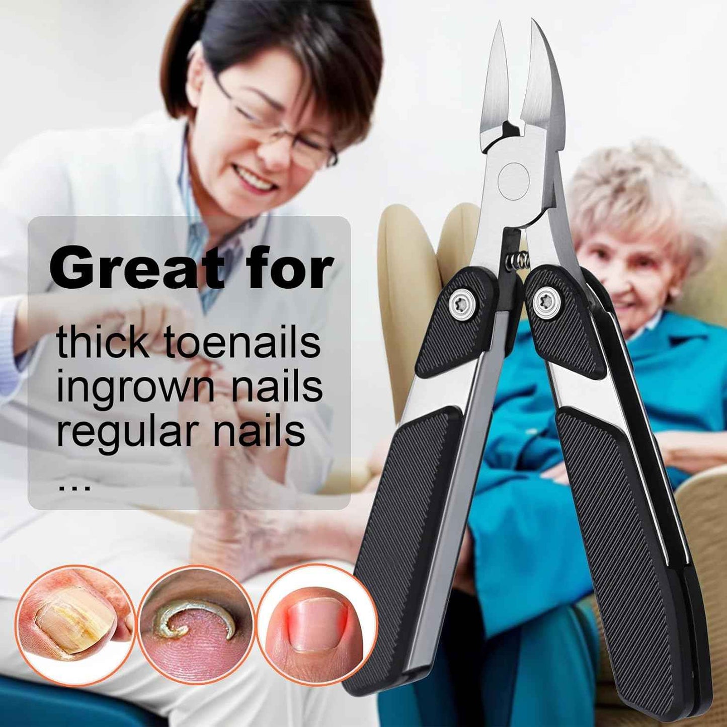 Heavy Duty Nail Clippers for Thick & Ingrown Toenails - Portable Folding Design for Men & Seniors
