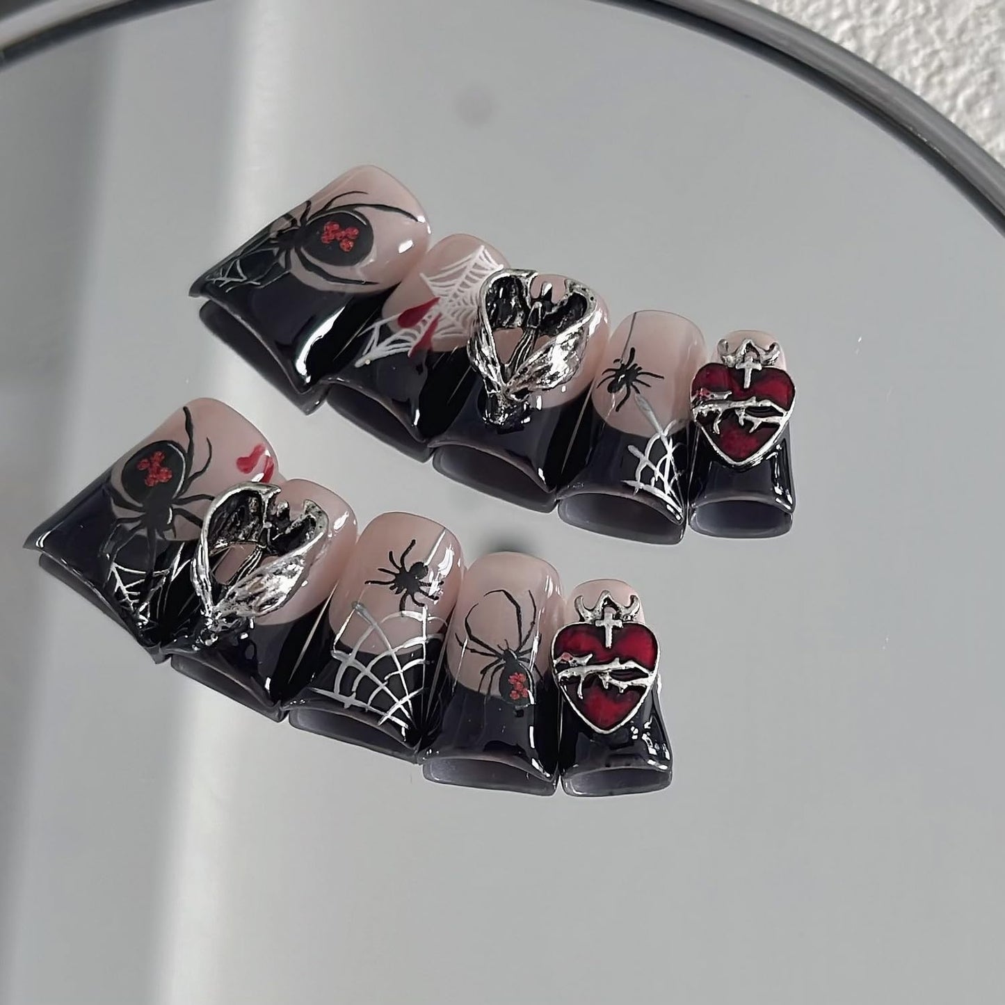 Christmas Press-On Nails - Short Square Gel Full Cover with Reindeer & Santa Designs