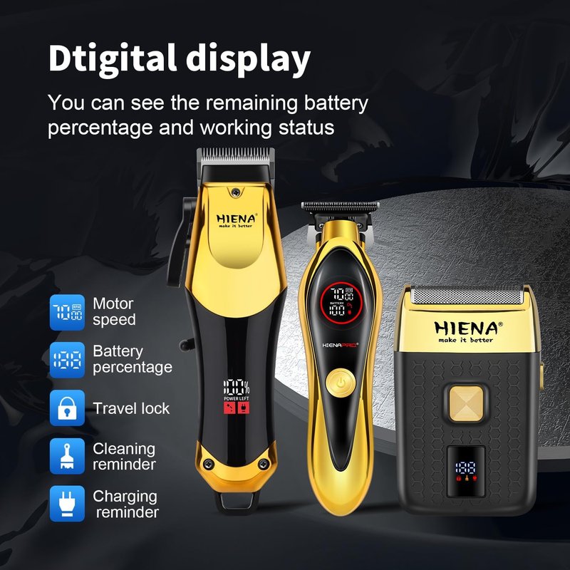 Professional Hair Clippers Set - Cordless USB-C Rechargeable Barber Clippers for Men with LED Display