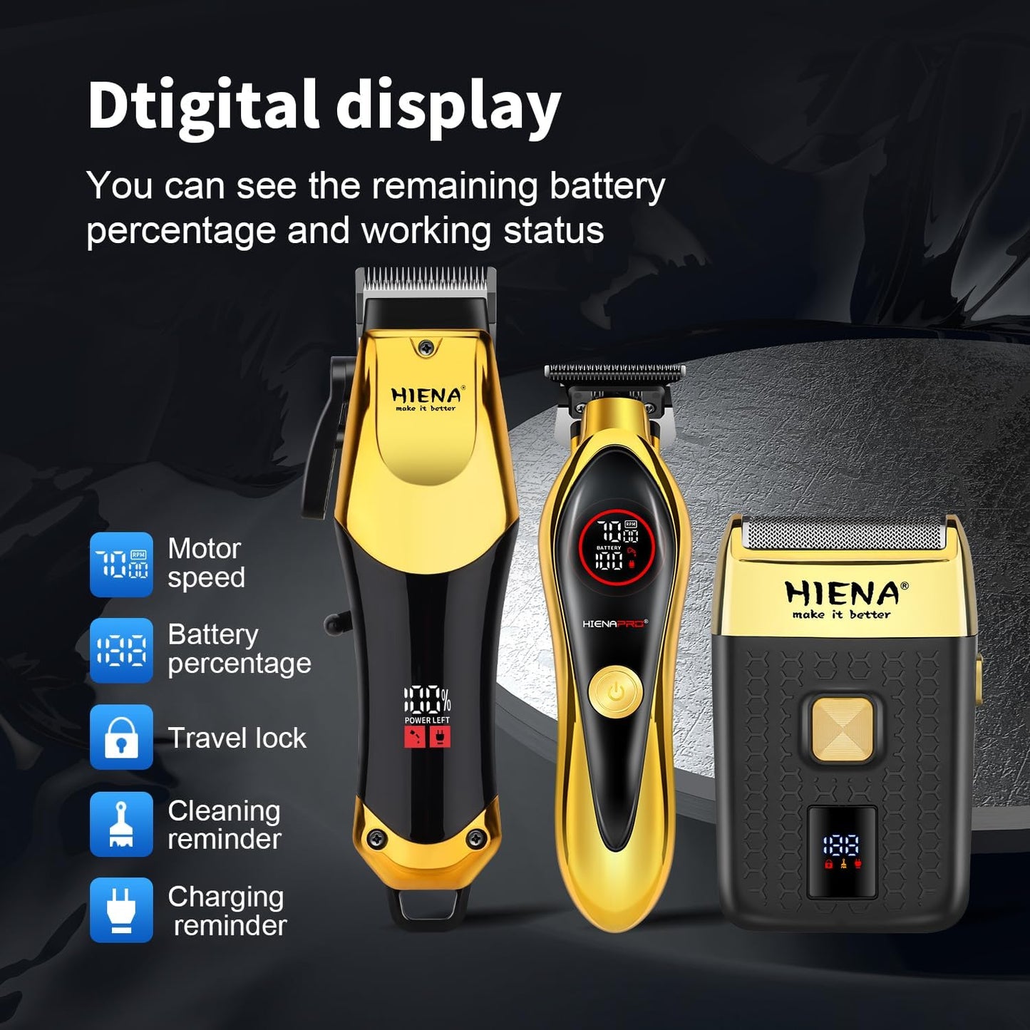 Professional Hair Clippers Set - Cordless USB-C Rechargeable Barber Clippers for Men with LED Display