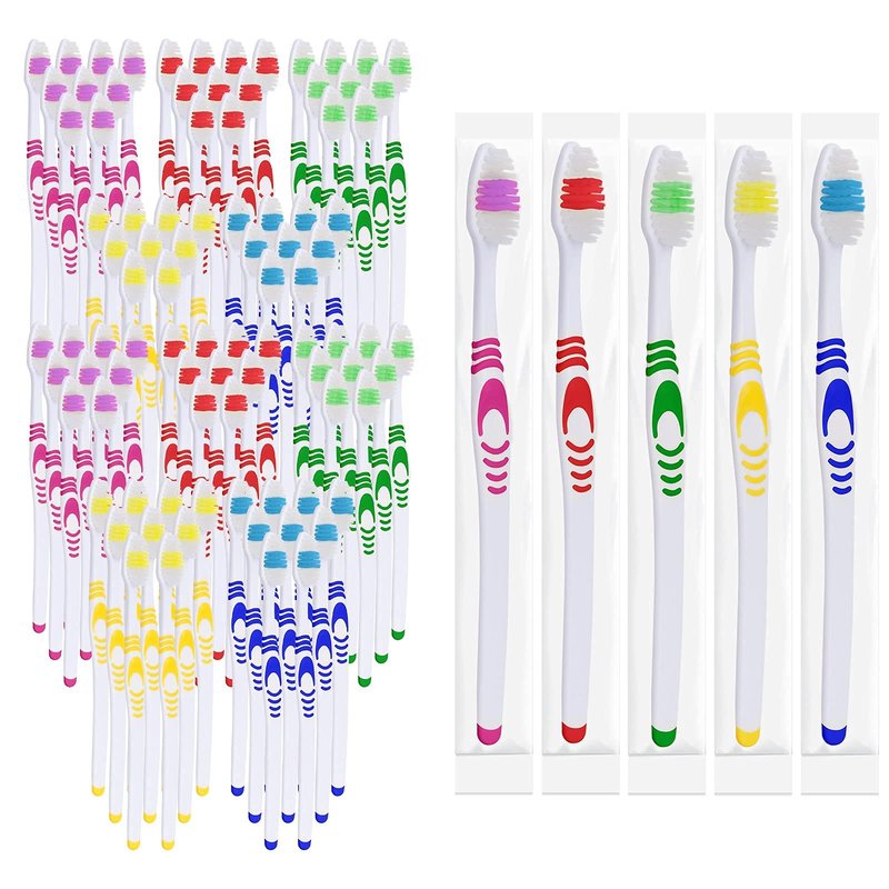 Bulk Portable Toothbrushes, Individually Wrapped, Manual Disposable Travel Toothbrush Set for Adults, Medium Soft Large Head, Multi Color Travel Toothbrush Kit (120 Pack - Medium)