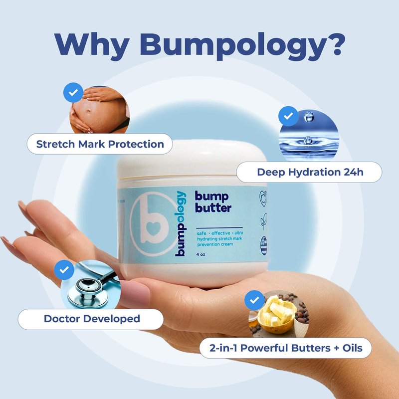 Bumpology Bump Butter, Hydrating Belly Balm for Pregnancy, Stretch Marks & Dry Skin, 3-in-1 Moisturizer with Shea & Cocoa Butter, & Vitamin E, Vanilla Scent, 4 oz