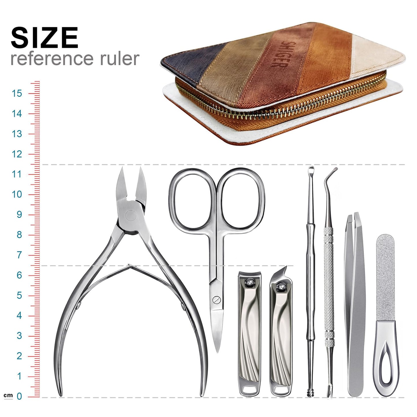 SGNEKOO 8-Piece Nail Clipper Set for Family, Professional Stainless Steel Manicure Kit with Ingrown Toenail Tool, Nail File, Tweezers, Ear Pick, Scissors – Home & Salon Use (Silver)