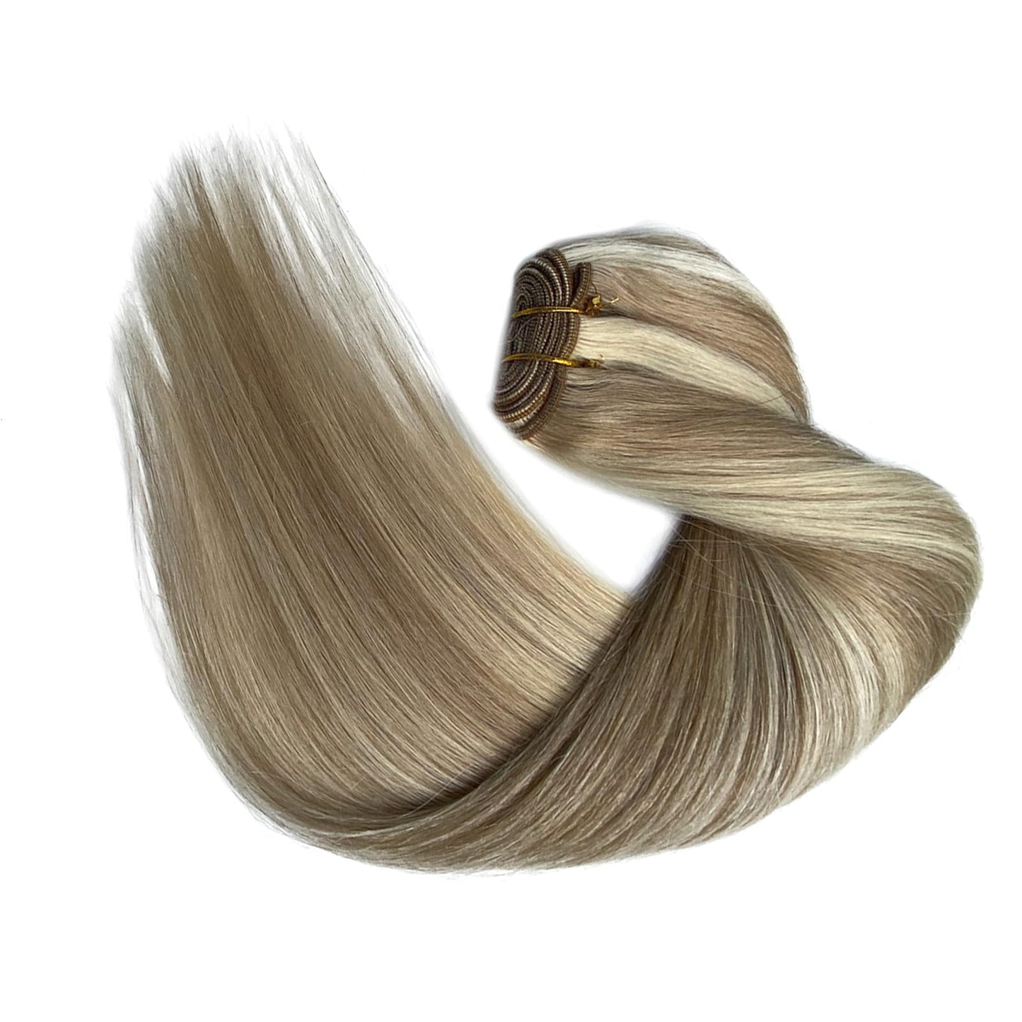 Ash Blonde Balayage Blonde Highlights Sew in Hair Extensions Real Human Hair Hand Tied Weft Extensions Remy Human Hair Bundles 14 Inch 80G Sew in Weft Hair Extension Human Hair Weave