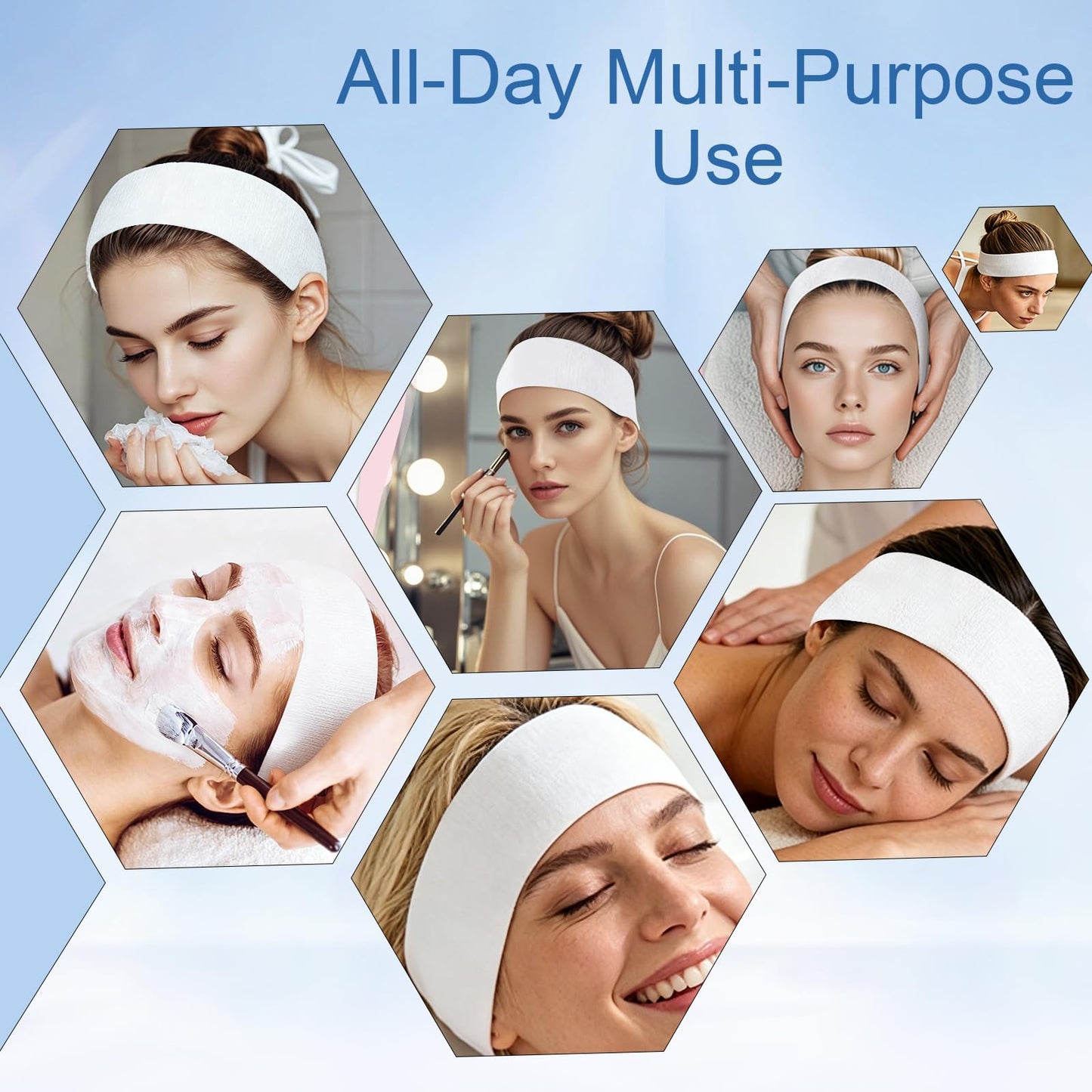 FRASTORDER 160 Count Disposable Spa Headbands for Women - Individually Wrapped Facial Headbands for Skincare, Makeup & Estheticians - Stretch Non-Woven Hair Bands for Salon & Home (White)