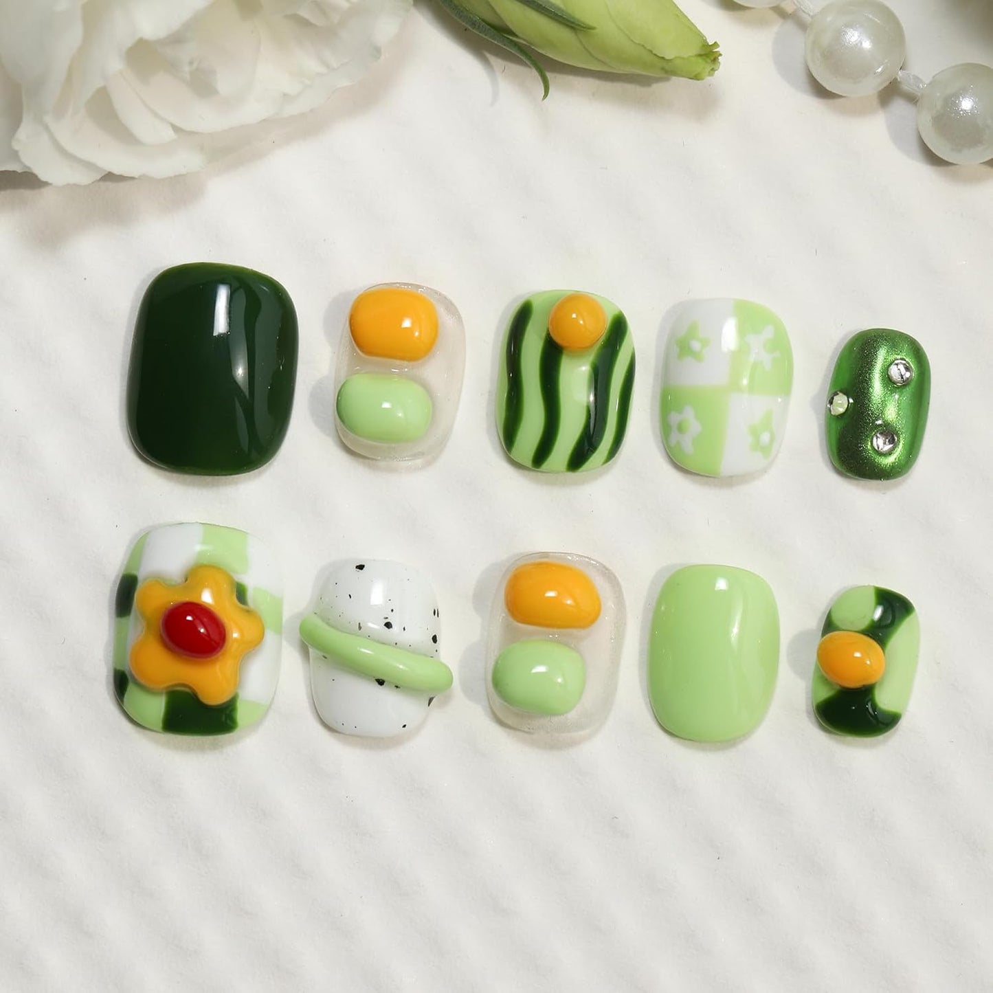 Avocado Press-On Nails - Handcrafted Fruit Design Manicure Set for Women (XS)