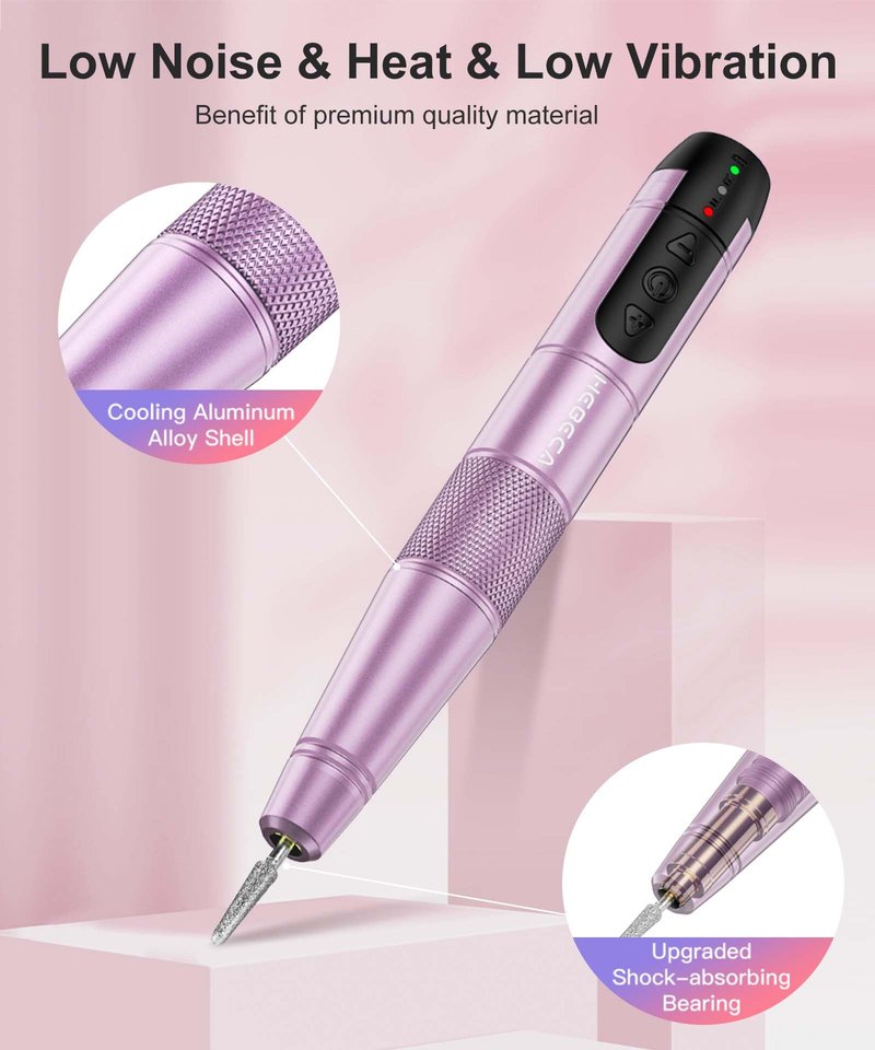 HEBECA Cordless Nail Drill Set, Electric Nail Files and Buffers Drill Nails for Natural or Acrylic Gel Nails - Rechargeable Nail File Nail Drill Machine Manicure Nail Dremel Kit (Purple)