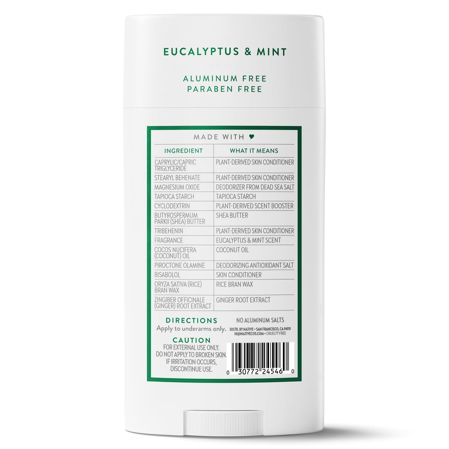 Native Aluminum Free Deodorant, Eucalyptus & Mint, Large Size Stick, 72 Hour Odor Control, for Women & Men, Contains Naturally Derived Ingredients, 3.1 oz