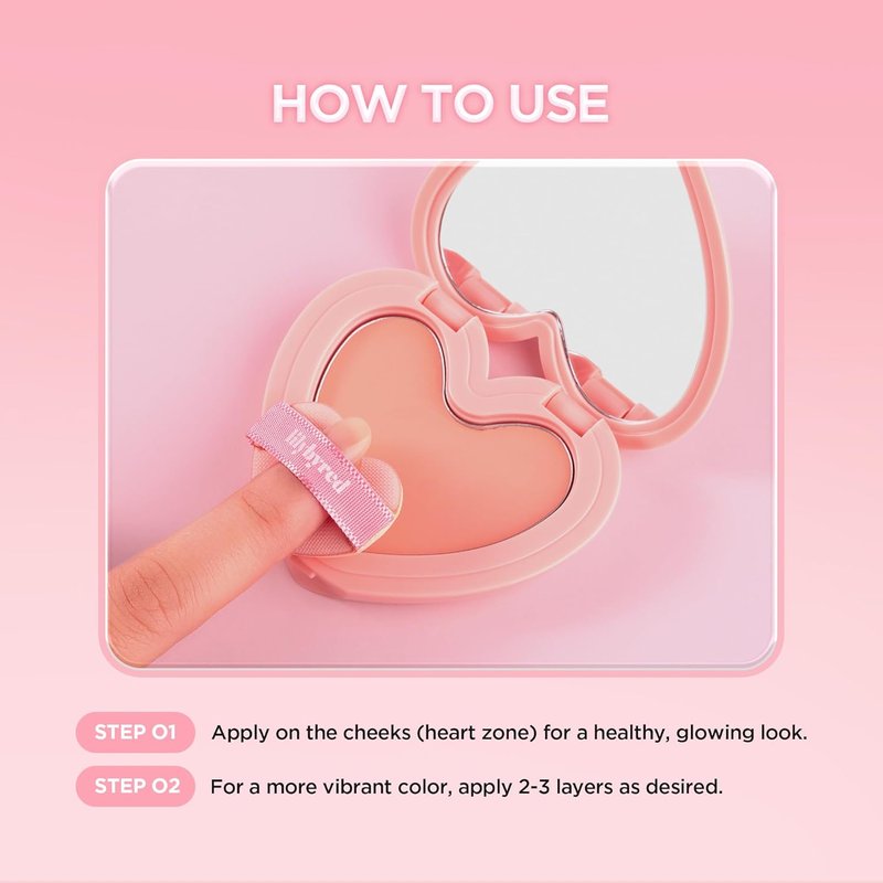 Luv Beam Cheek Balm - Heart-Shaped Korean Cream Blush | Semi-Matte Finish, Long-Lasting, 0.12 oz (02 Innocent Pink)