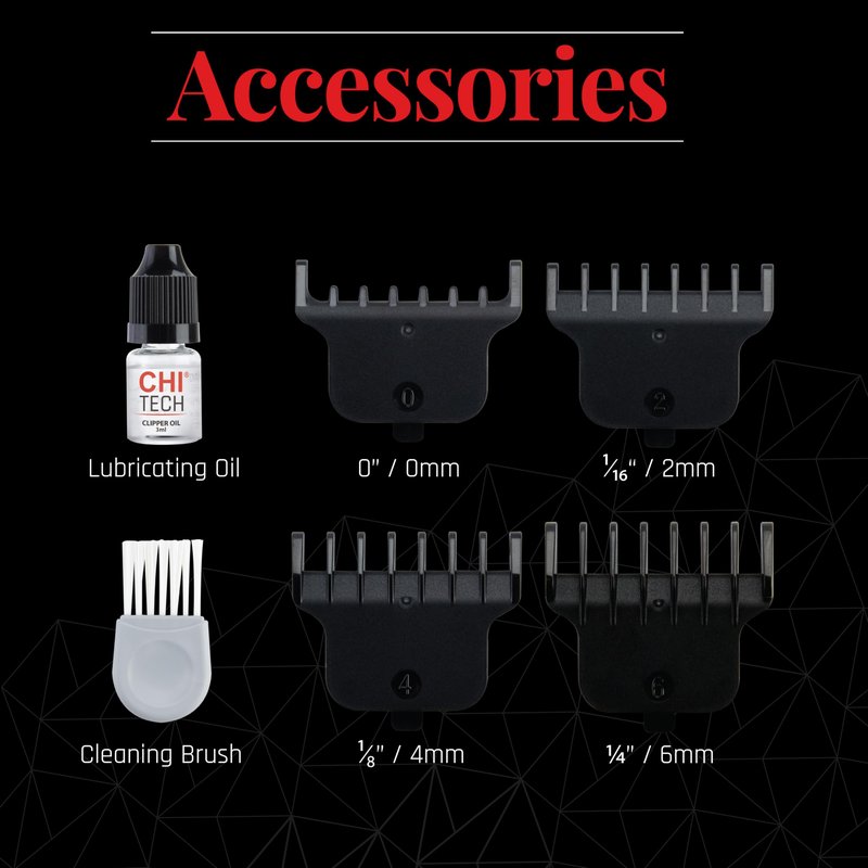 CHI Tech Cordless Mini Trimmer & Clipper, Hair Trimmer for Edging, Blending & Beard Trimming, Stainless Steel Blades, Includes 4 Guard Attachments
