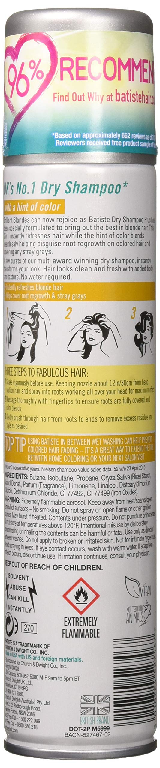 Batiste Dry Shampoo Plus, Brilliant Blonde 6.73 oz (Pack of 3)