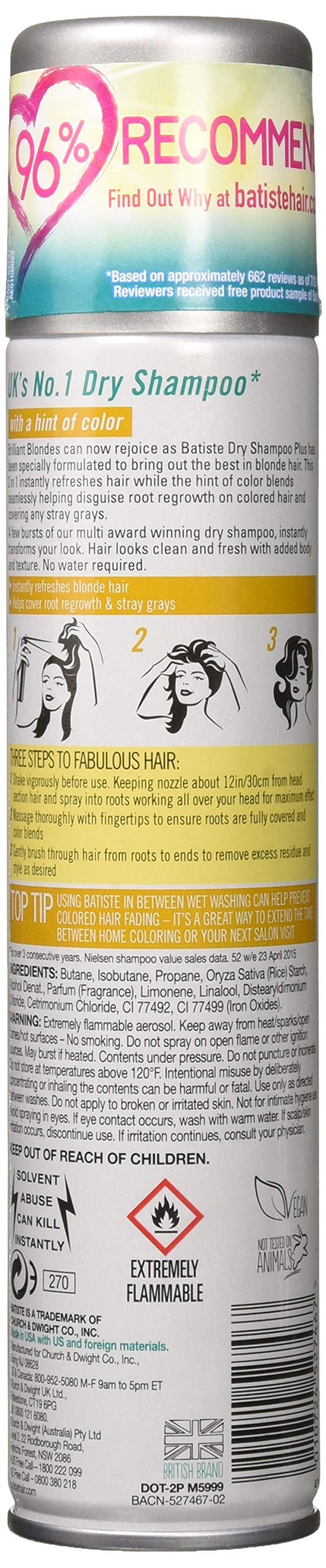 Batiste Dry Shampoo Plus, Brilliant Blonde 6.73 oz (Pack of 3)
