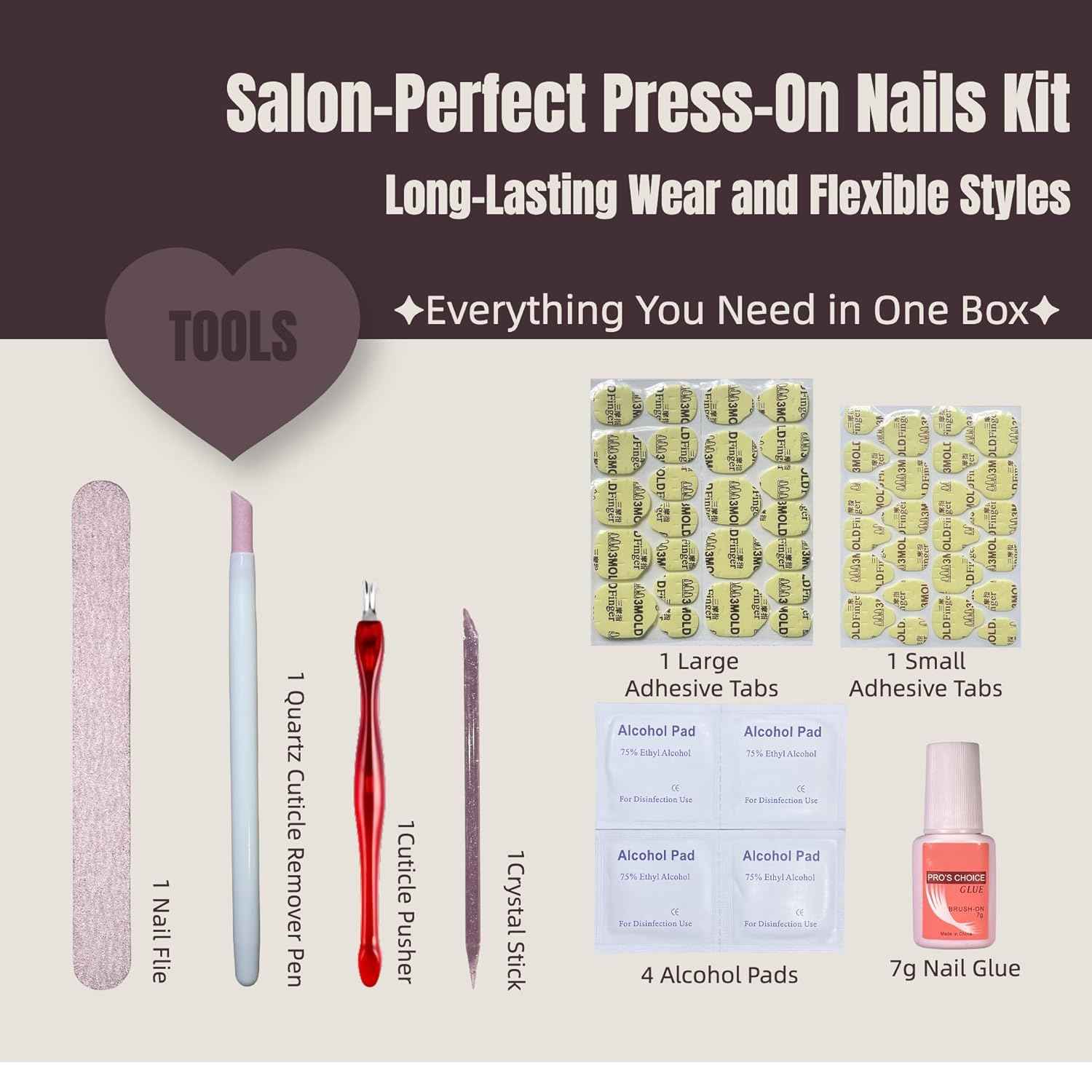 30PCS Luxury Press-On Nails Set – Long Coffin Dark Brown Leopard with Gold Accents – No Measuring Needed, Reusable Kit with Glue & Tools